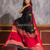 Temple Border Black Blended Cotton Saree angoshobha