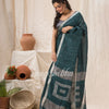 Traditional Dark Green Linen Jamdani Saree angoshobha