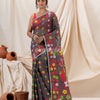 Traditional Dark Grey Flower Soft Dhakai Jamdani Saree angoshobha