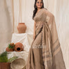Traditional Dark Tan Handwoven Linen Saree angoshobha