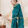 Traditional Deep Teal Cotton Blend Handloom Saree angoshobha