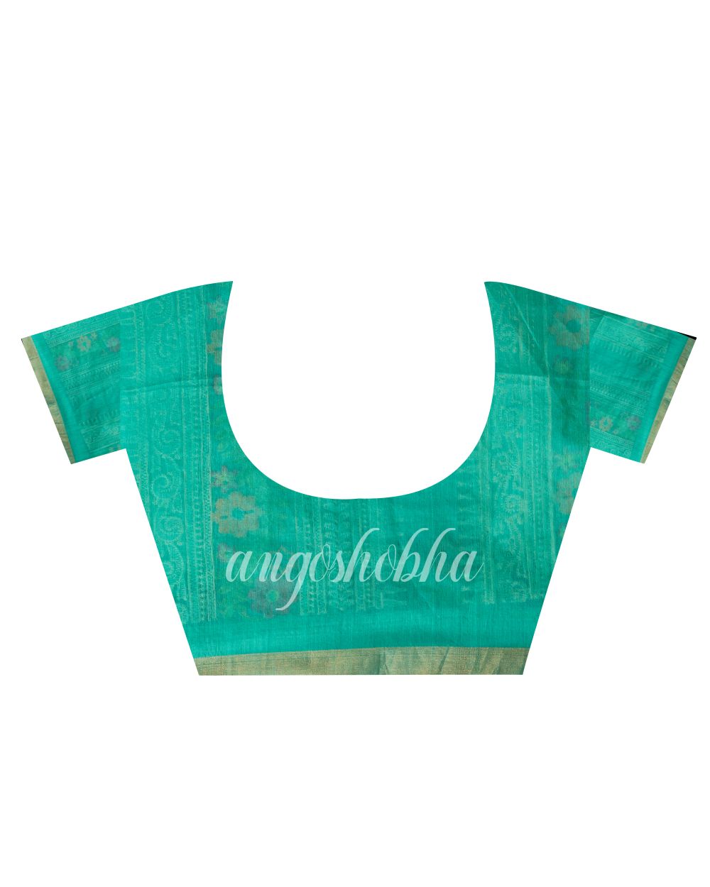 Turquoise Art Silk Muslin Handloom Embroidery Saree angoshobha