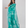 Turquoise Handwoven Linen Saree angoshobha