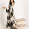 White Black Traditional Check Linen Handloom Saree angoshobha