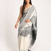 White Black Traditional Handloom Linen Saree angoshobha