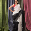 White Black Traditional Handloom Linen Saree angoshobha
