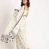 White Traditional Handloom Linen Jamdani Saree angoshobha