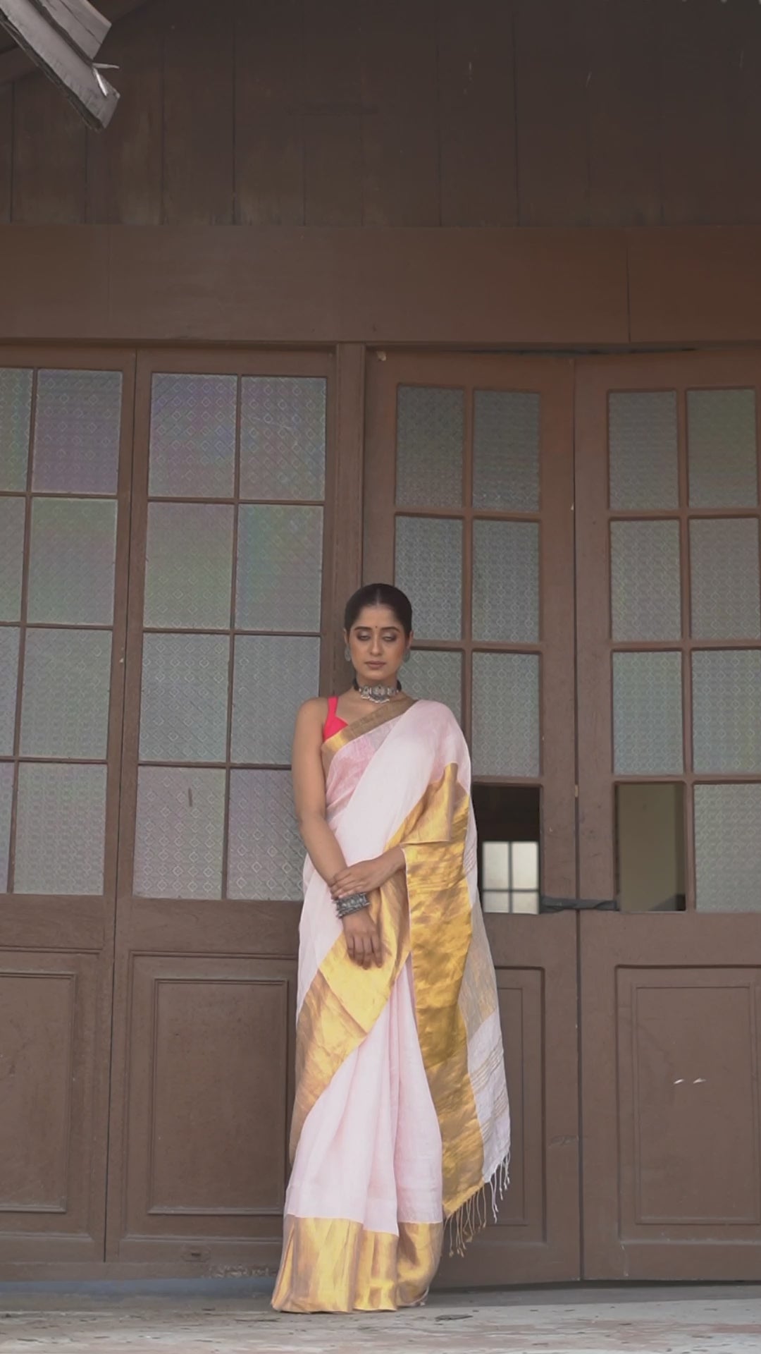Light Pink Linen Traditional Handloom Saree