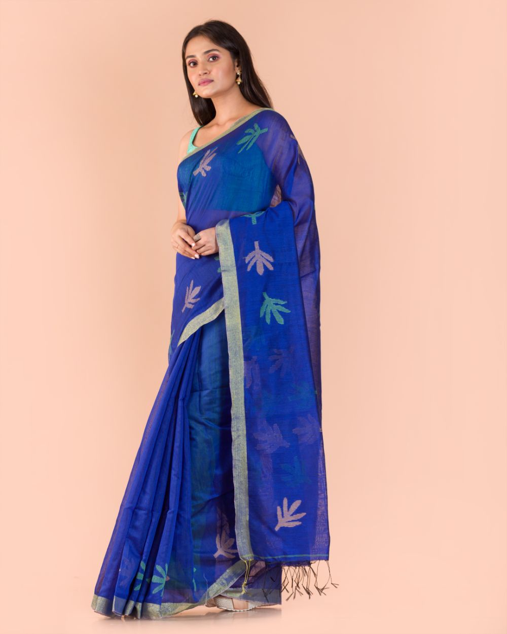 Azure Blue Handwoven Jamdani Saree