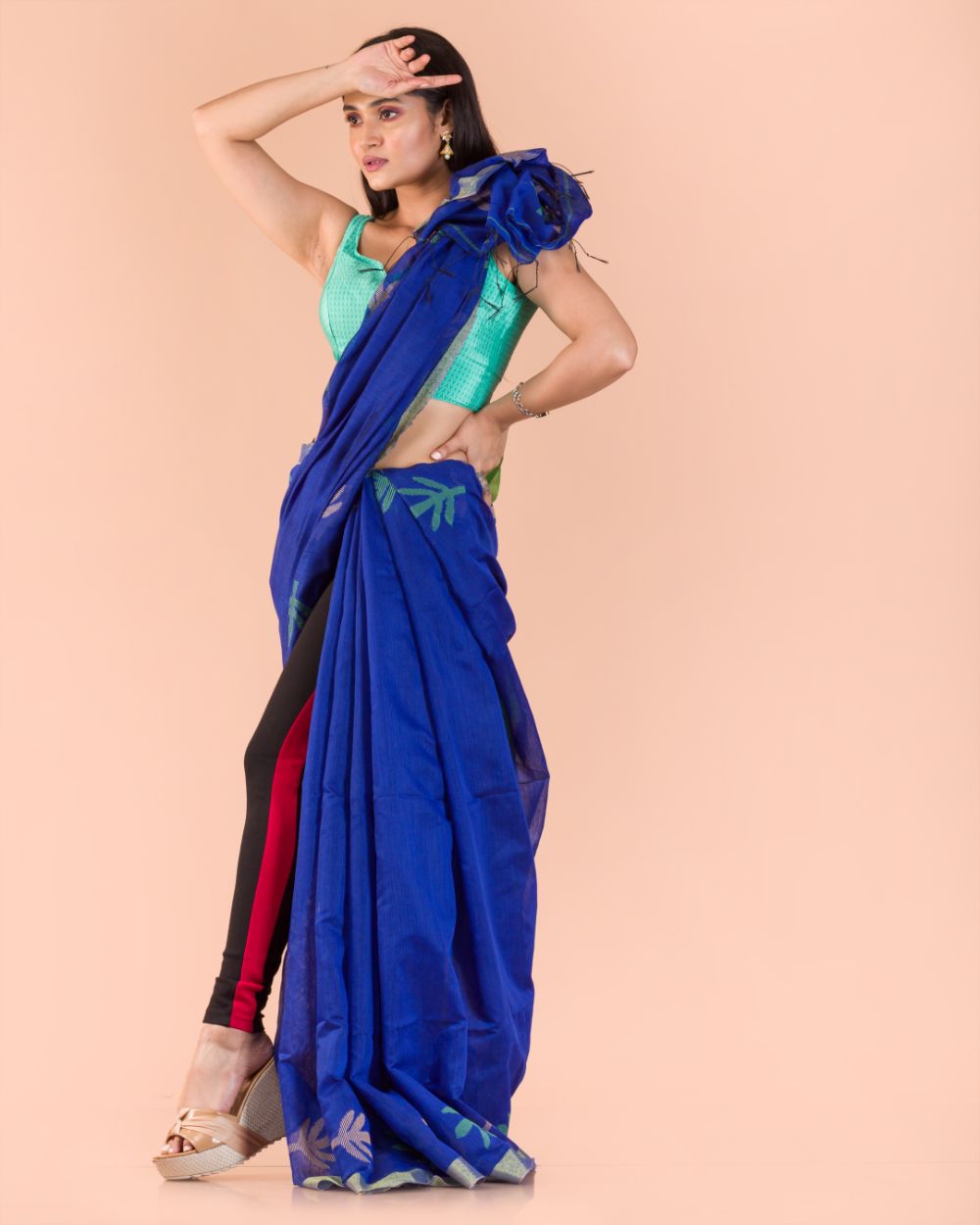 Azure Blue Handwoven Jamdani Saree