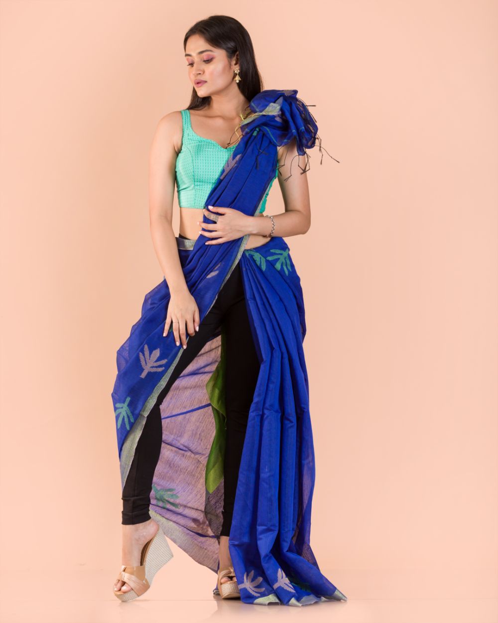 Azure Blue Handwoven Jamdani Saree