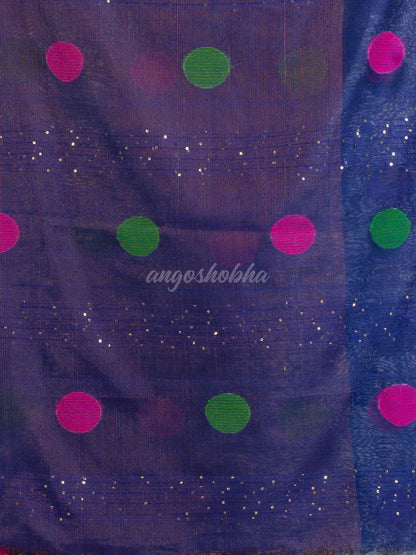 Blue Handwoven Cotton Blend Jamdani  handloom Saree