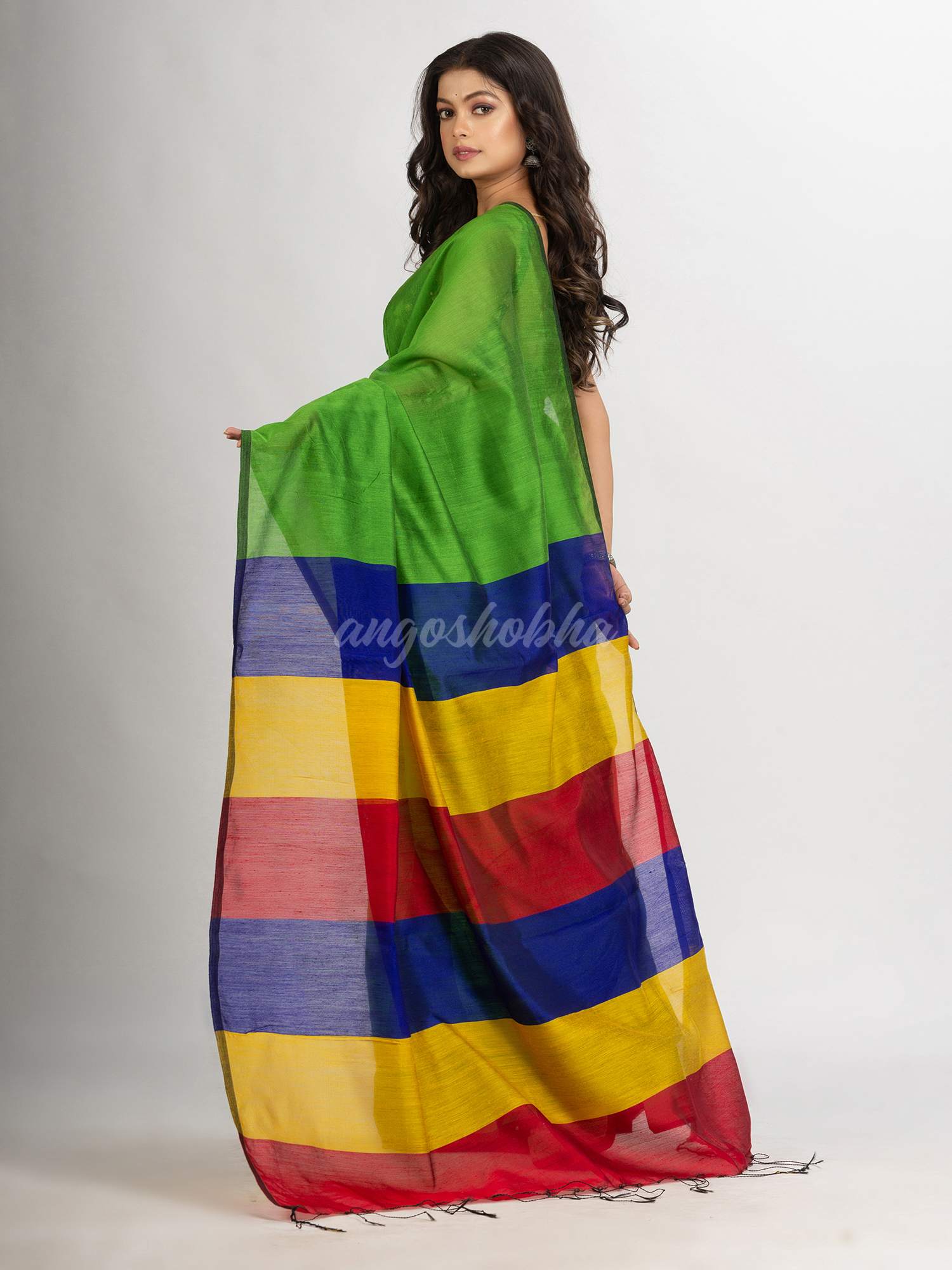 Green Cotton Blend Handloom  Saree