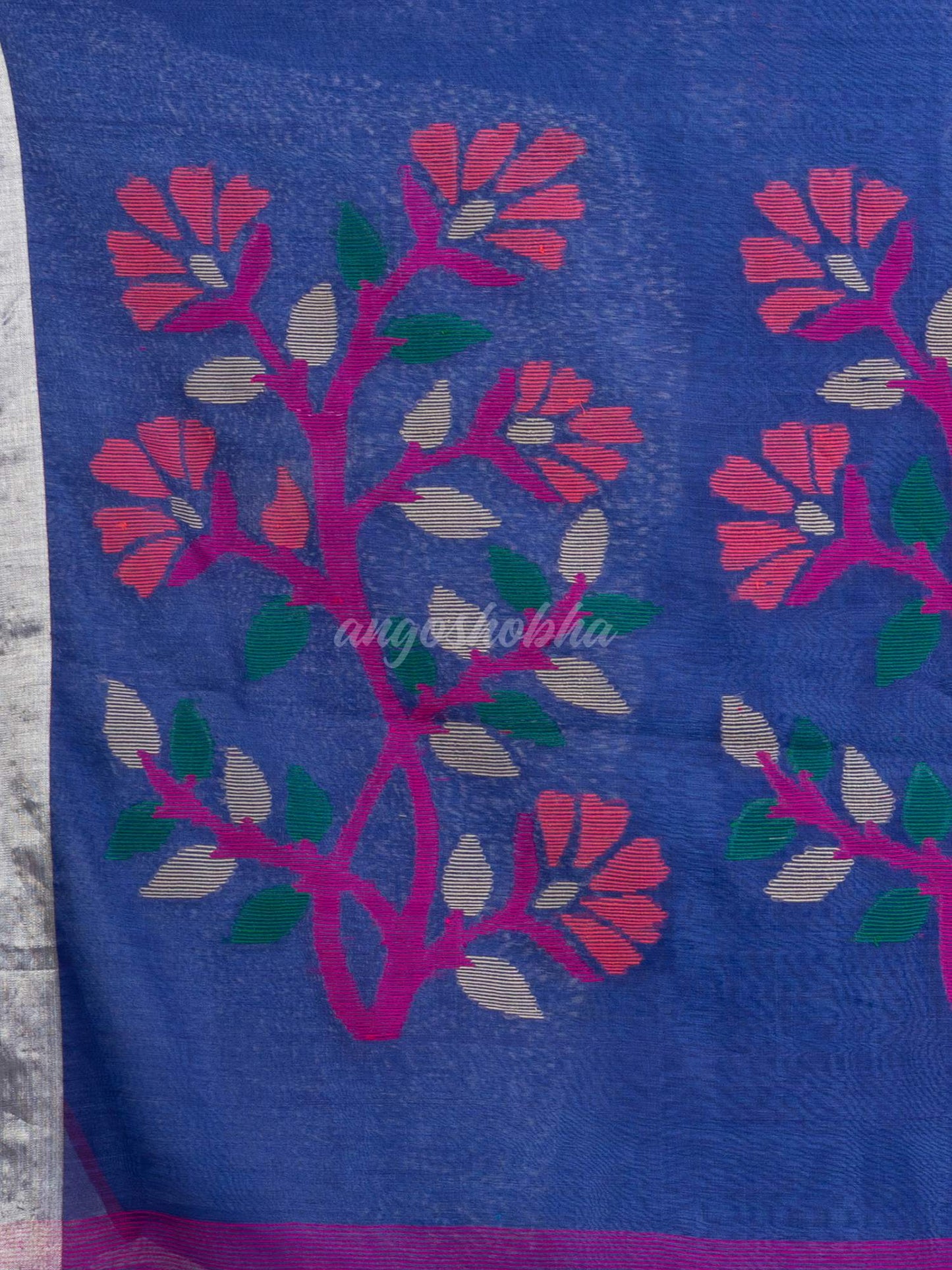 Blue Handwoven Bamper Linen Jamdani handloom saree