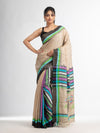 Ghicha multi color kuchi with jamdani pallu in temple border cotton ghicha handwoven saree