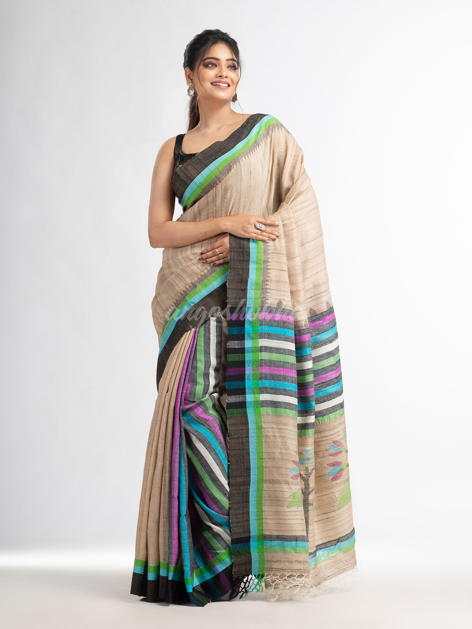 pure tussar ghicha silk saree