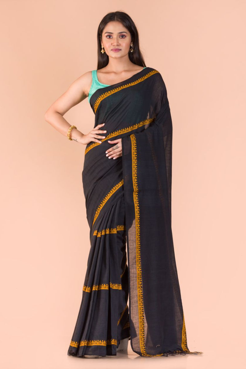 Black and yellow handwoven bengal cotton saree