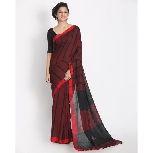 All Over Jacquard Work Maroon Black Check Cotton Saree