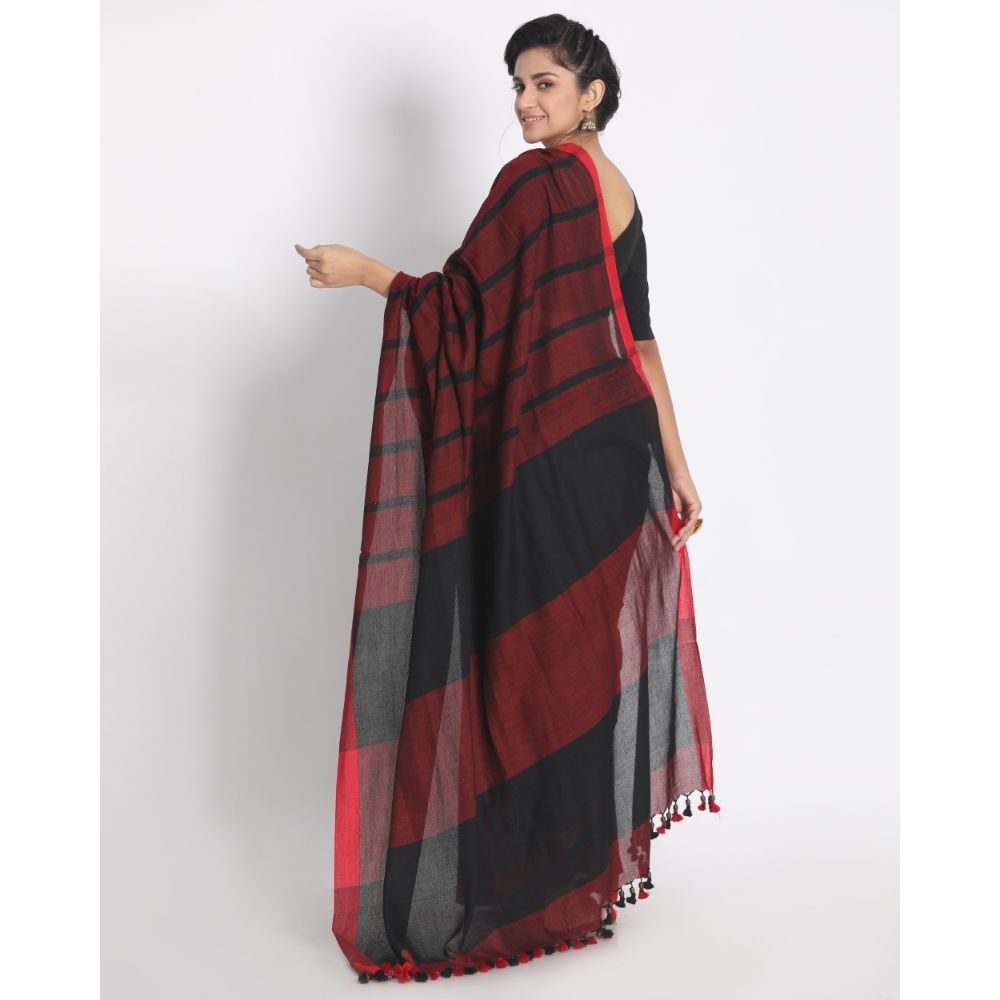 All Over Jacquard Work Maroon Black Check Cotton Saree
