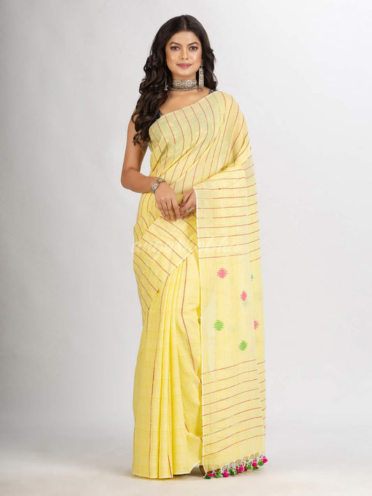 Yellow Red Handwoven Cotton Jamdani handloom Saree