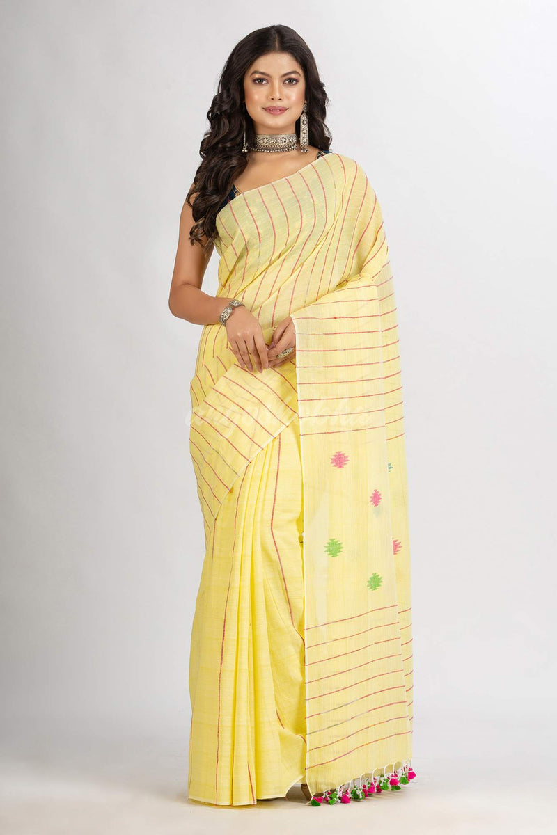 Yellow Red Handwoven Cotton Jamdani handloom Saree