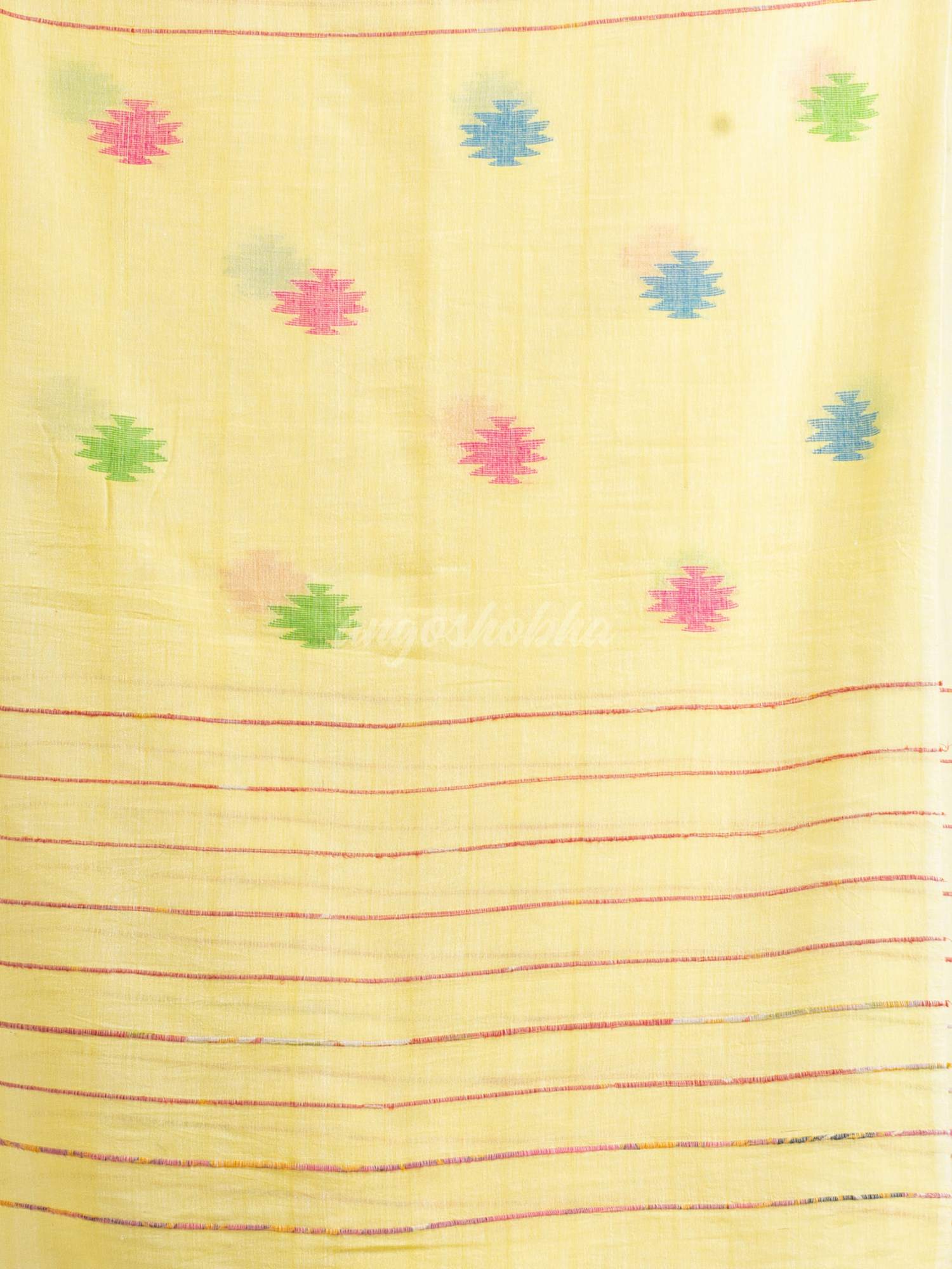 Yellow Red Handwoven Cotton Jamdani handloom Saree