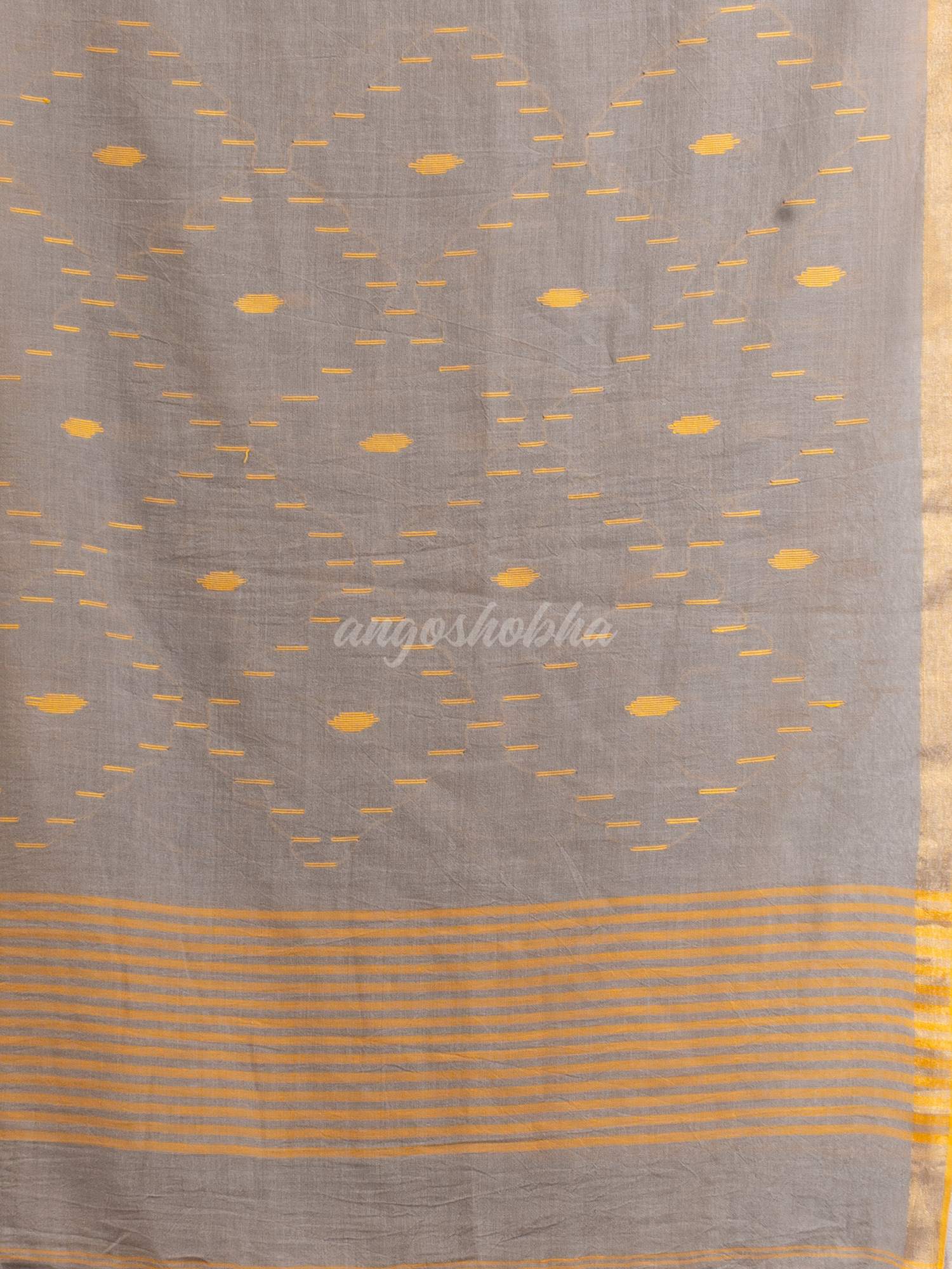Gold Steel Stipe Handwoven Cotton Jamdani handloom Saree