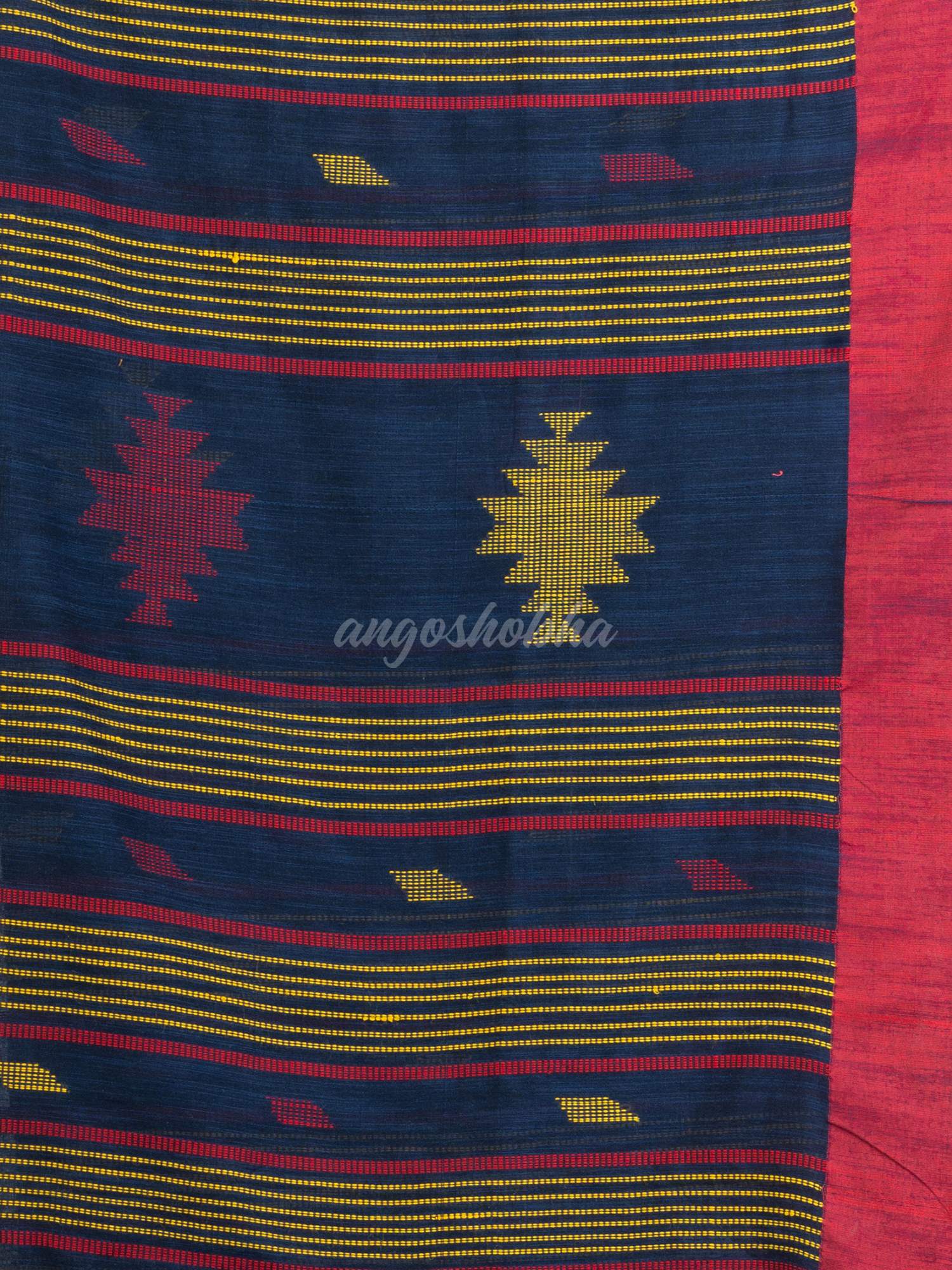 Navy Blue Handwoven Cotton Jamdani handloom Saree