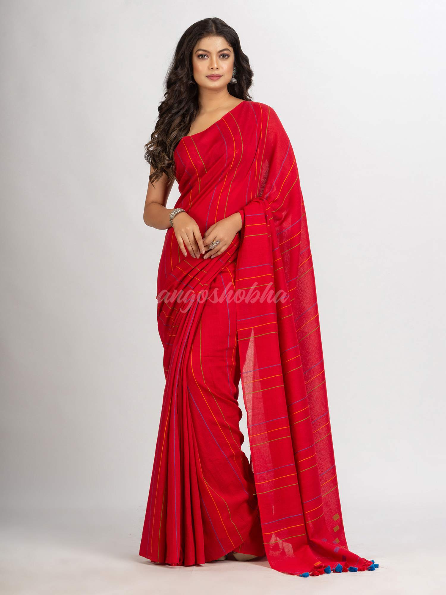 Red Handwoven Cotton Jamdani handloom Saree