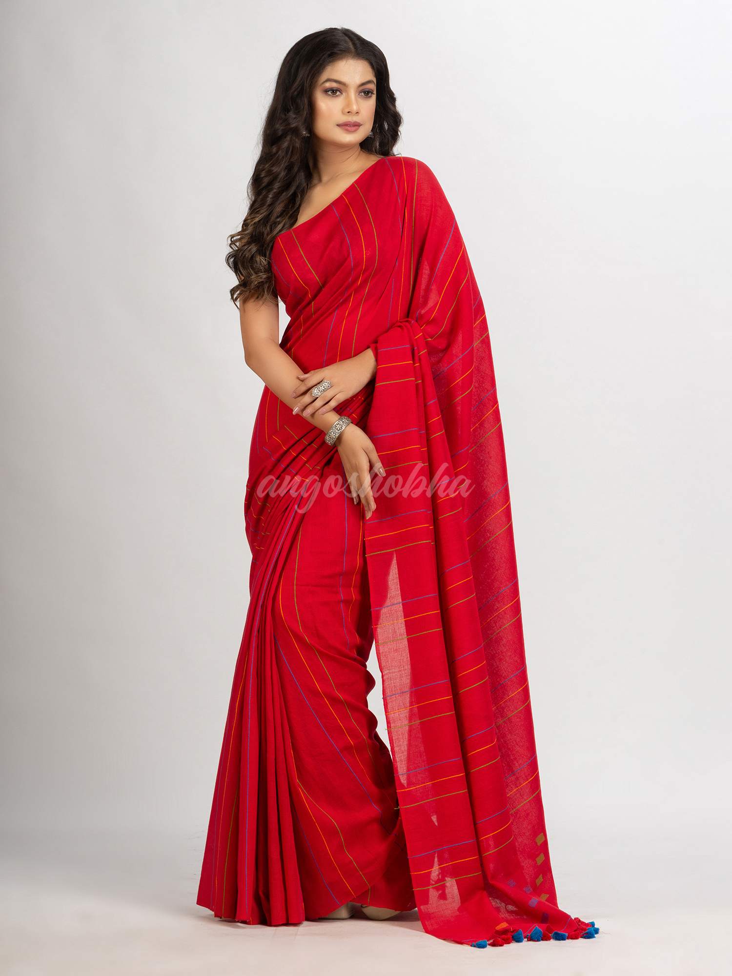 Red Handwoven Cotton Jamdani handloom Saree