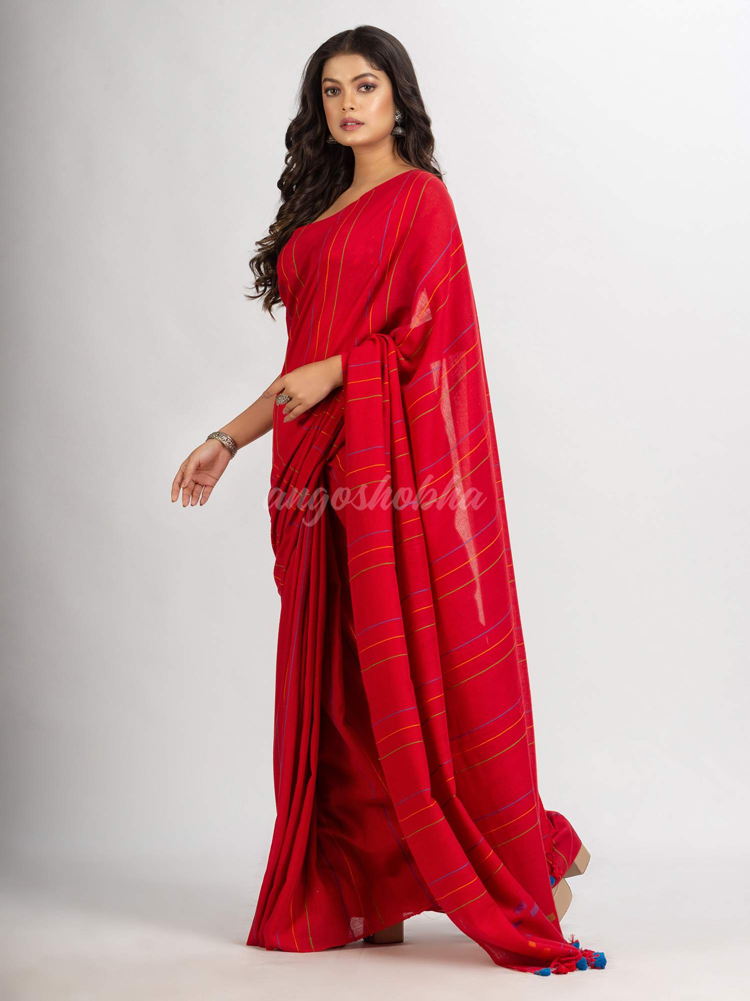 Red Handwoven Cotton Jamdani handloom Saree