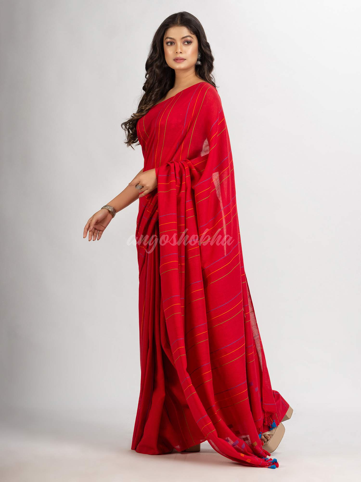 Red Handwoven Cotton Jamdani handloom Saree