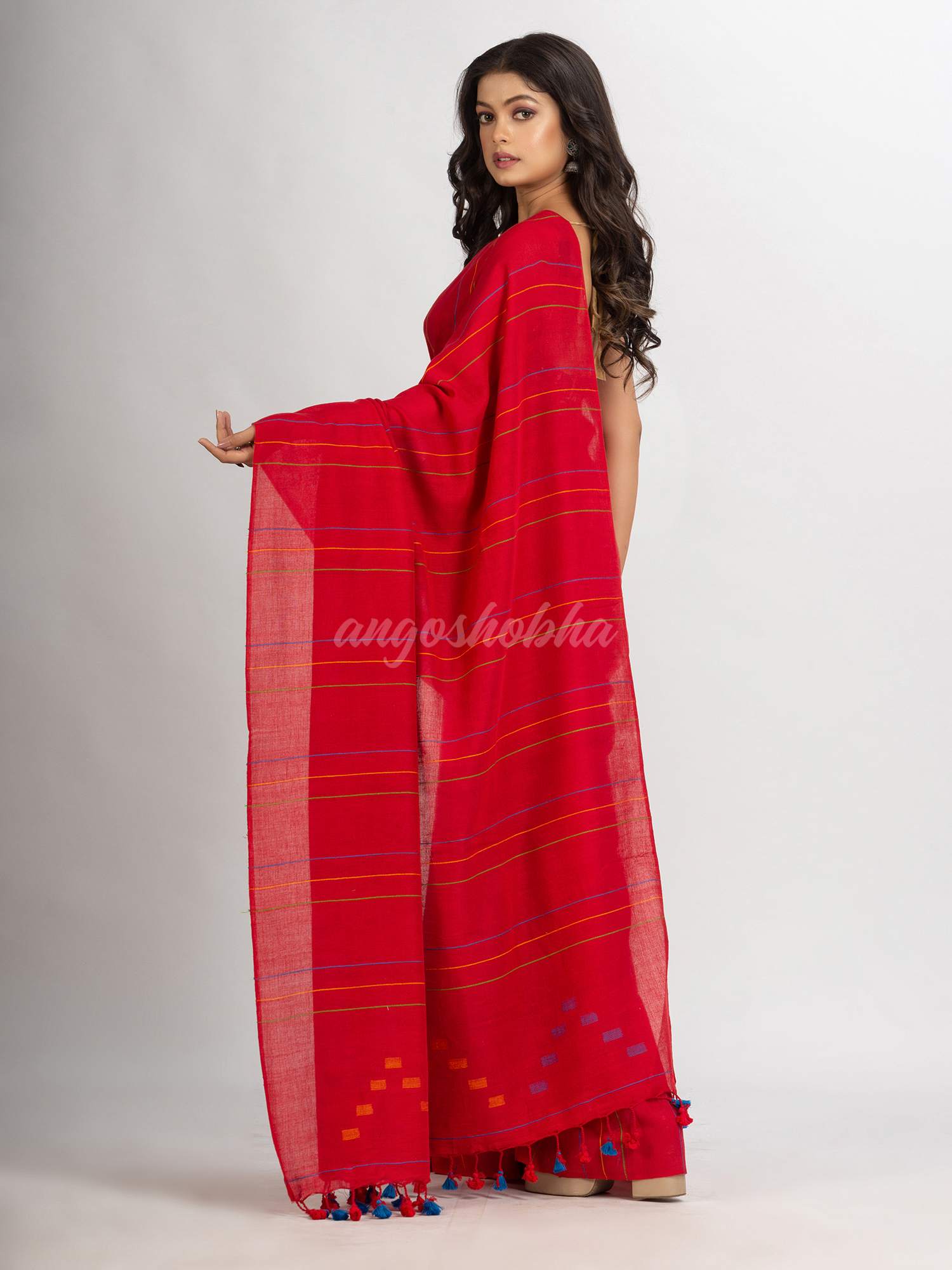 Red Handwoven Cotton Jamdani handloom Saree