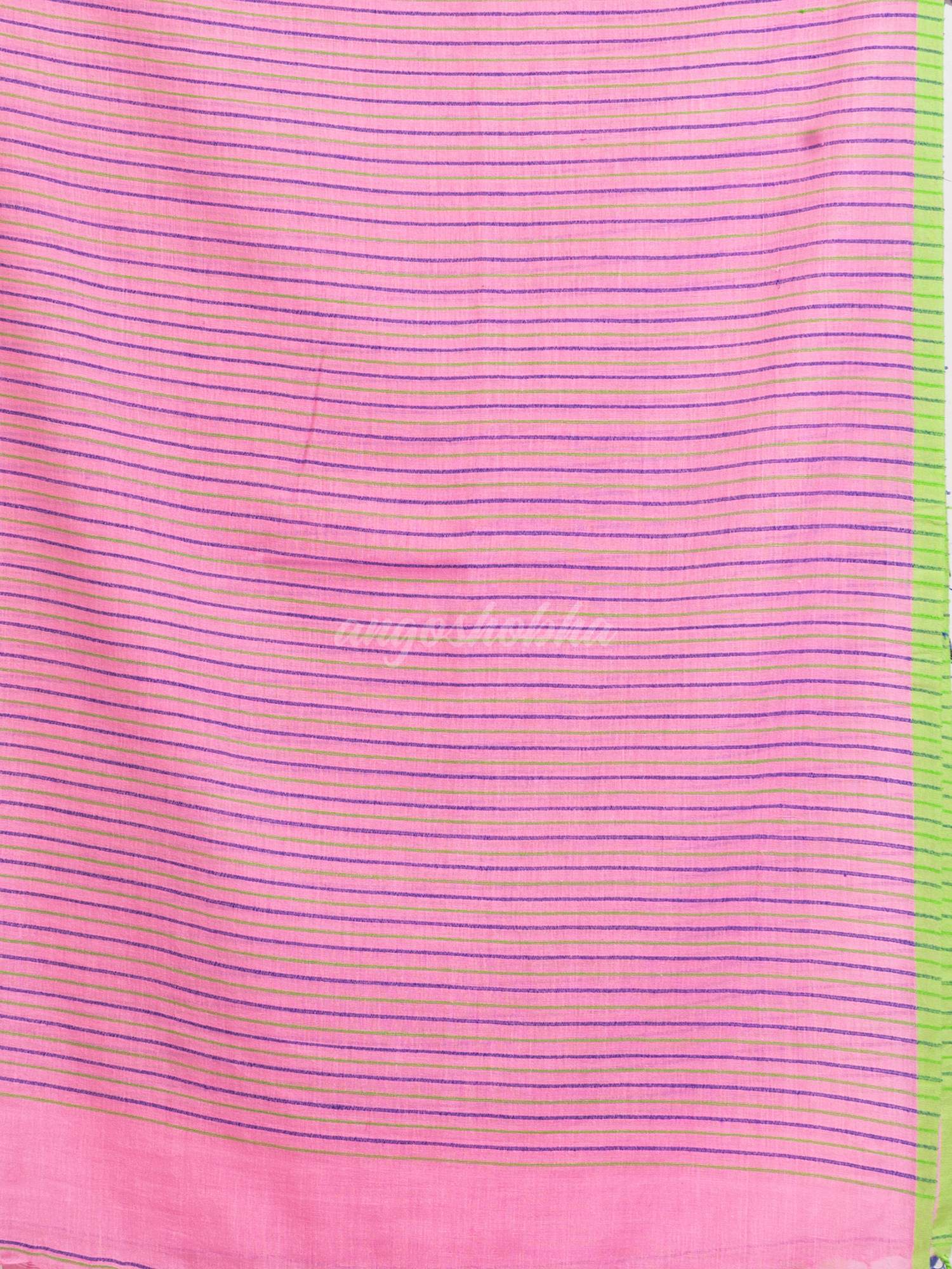 Pink  Handwoven Cotton Stipe handloom Saree