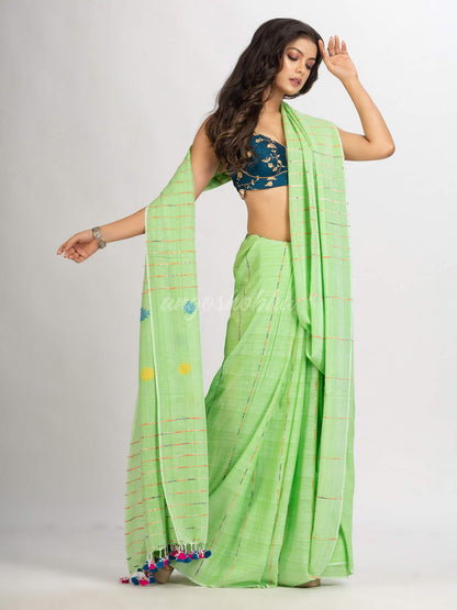 Light Green Handwoven Cotton Jamdani handloom Saree