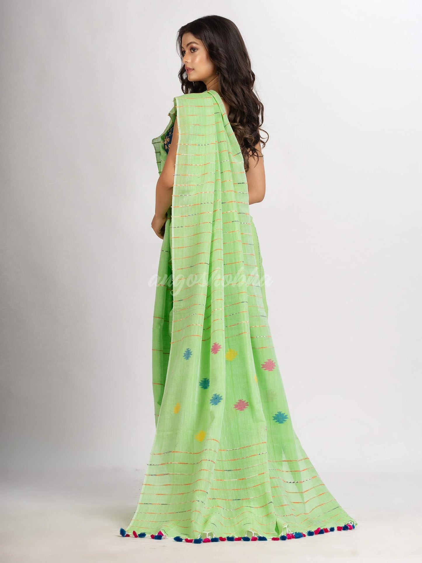 Light Green Handwoven Cotton Jamdani handloom Saree