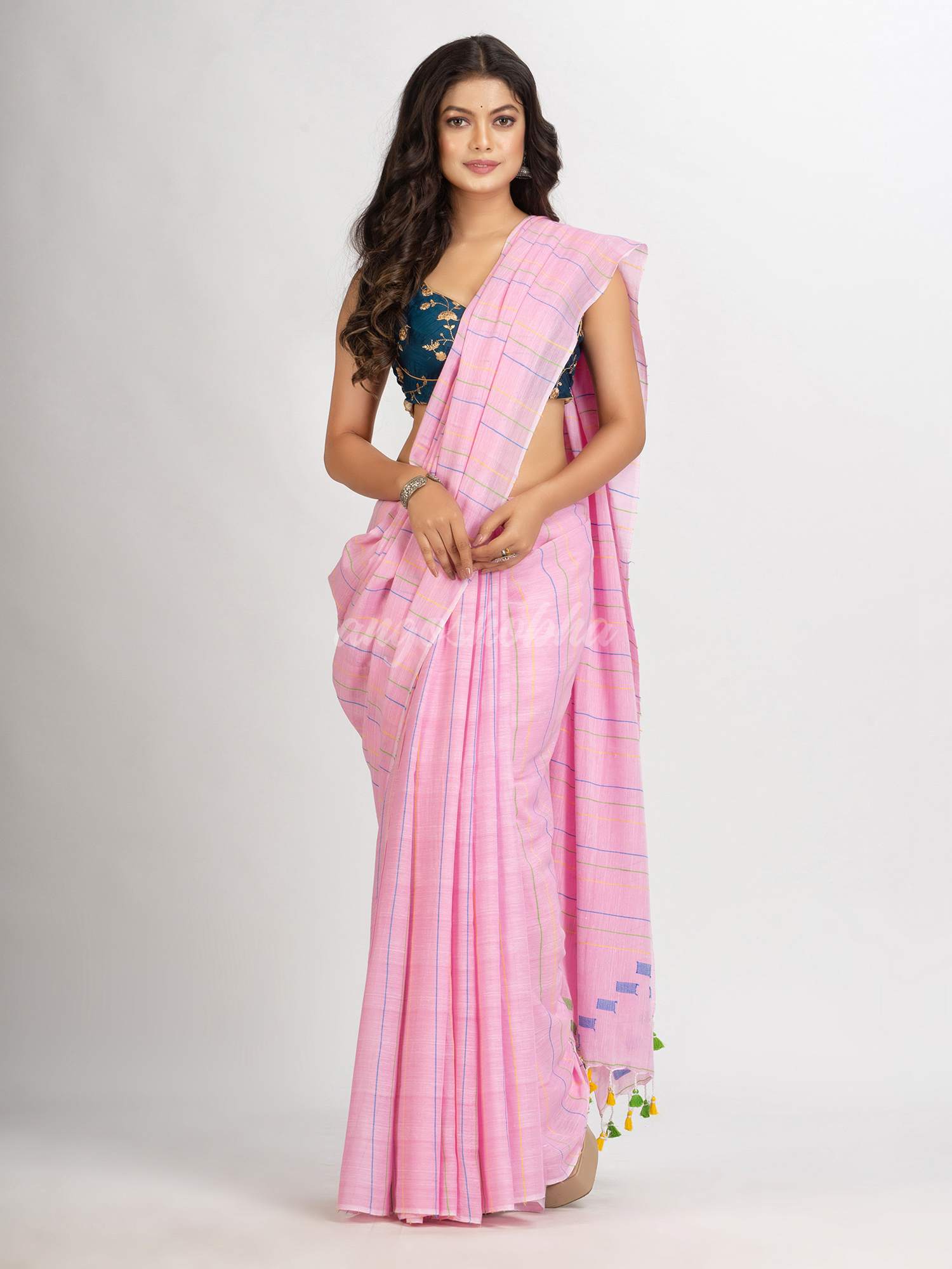 Pink Handwoven Cotton Jamdani  handloom Saree