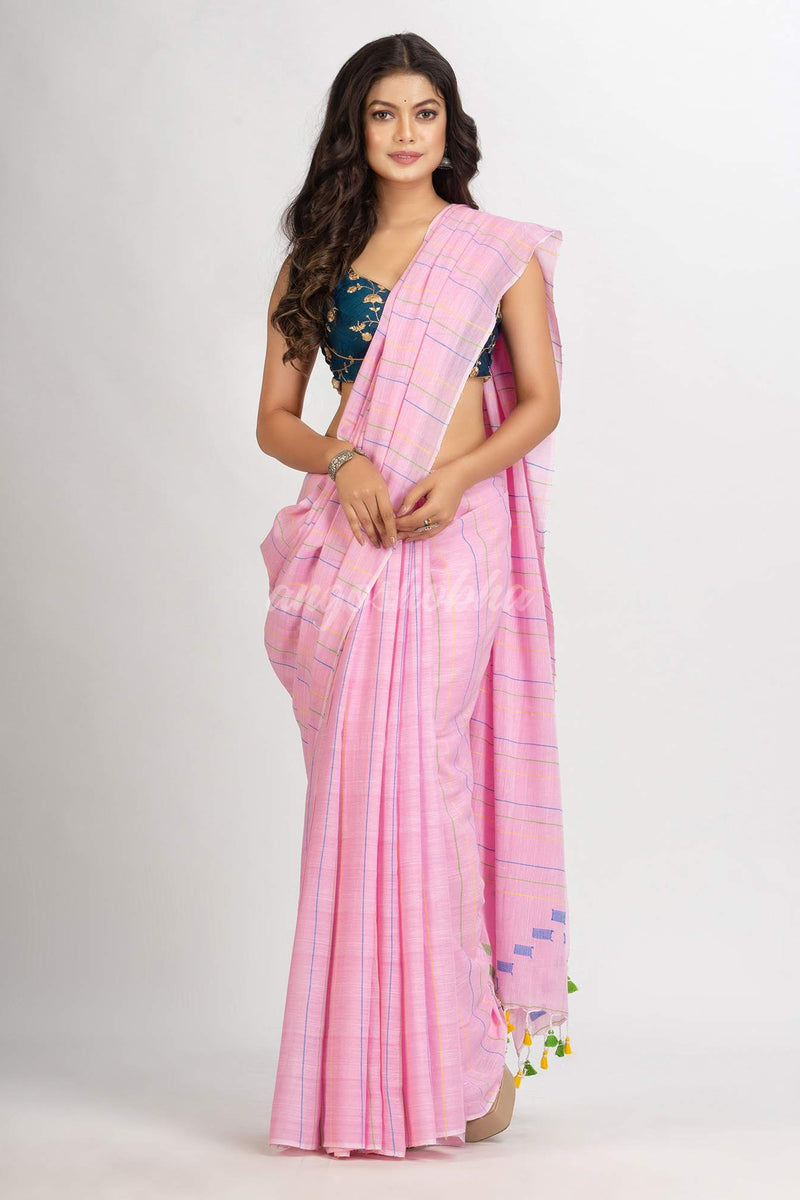 Pink Handwoven Cotton Jamdani  handloom Saree