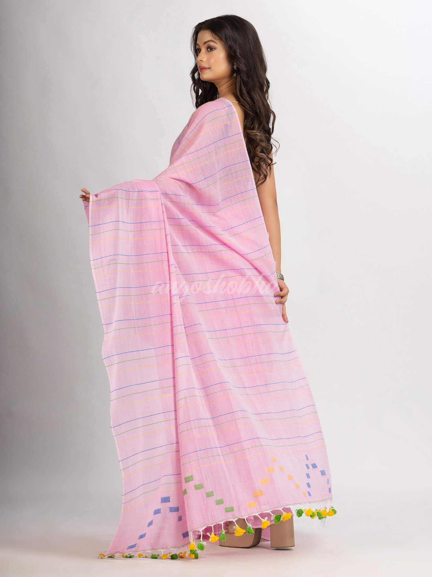 Pink Handwoven Cotton Jamdani  handloom Saree