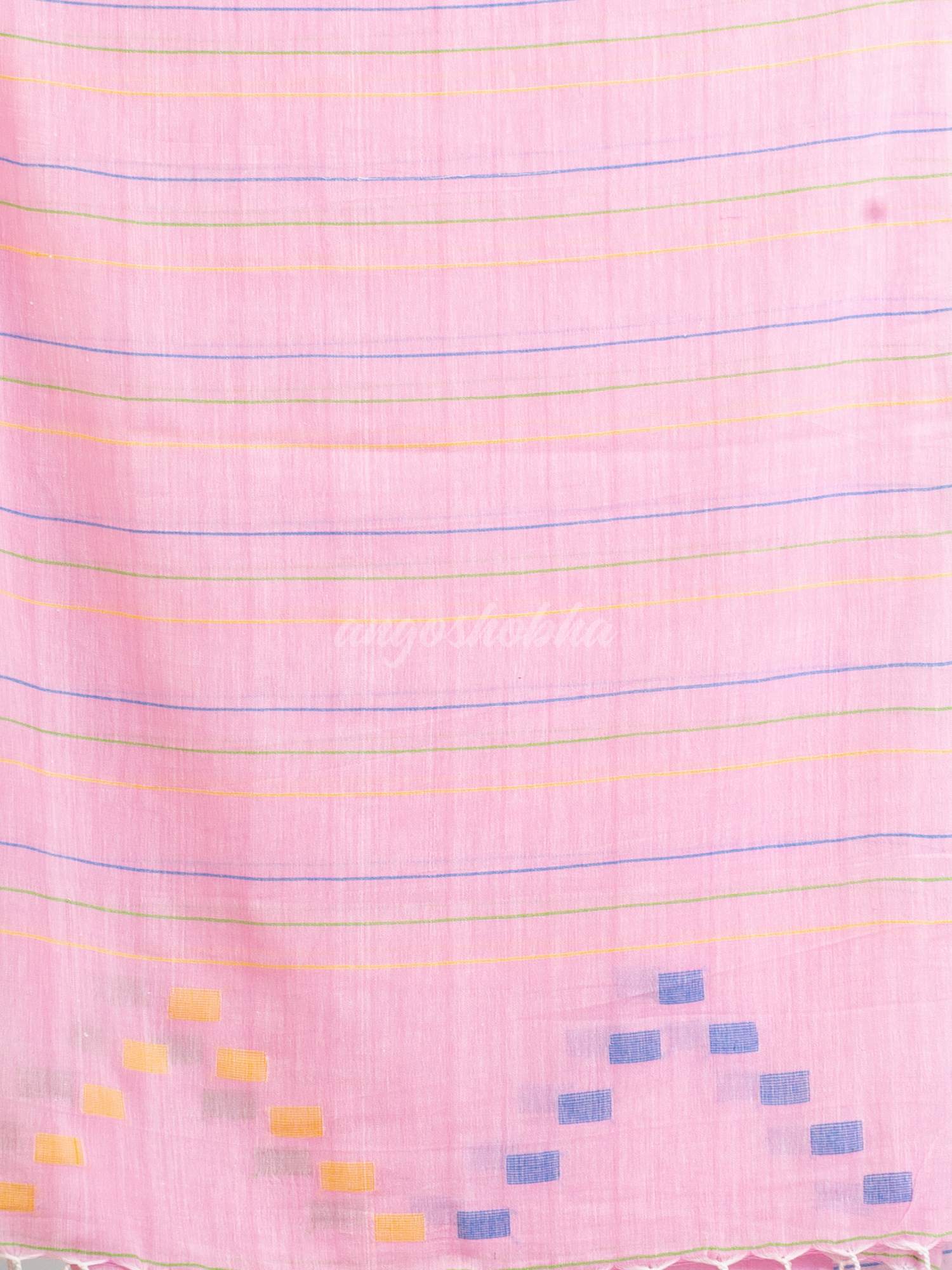 Pink Handwoven Cotton Jamdani  handloom Saree