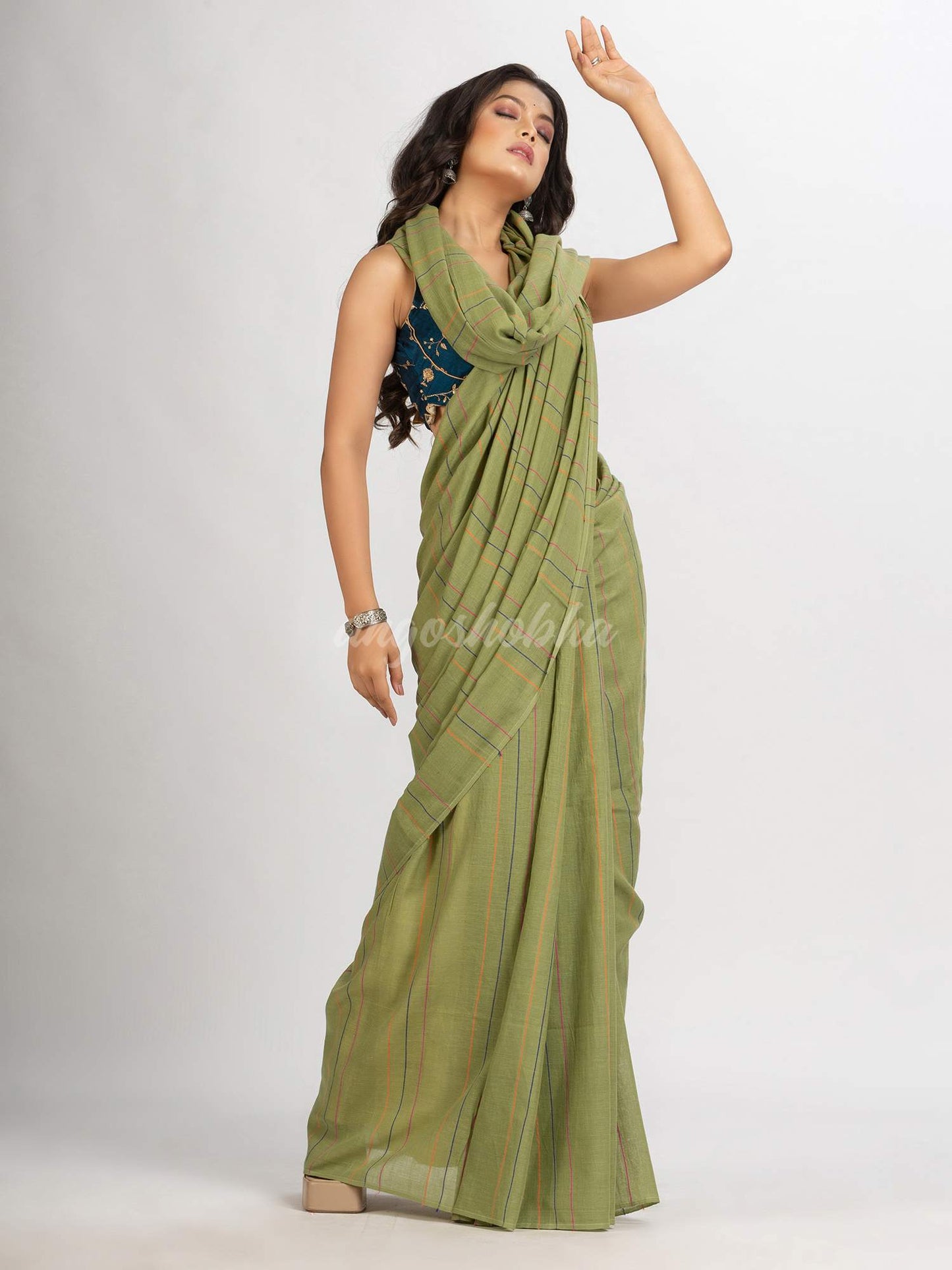 Sage Green Handwoven Cotton Jamdani handloom Saree