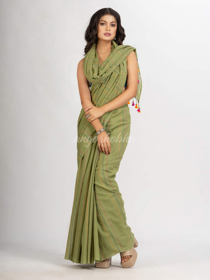 Sage Green Handwoven Cotton Jamdani handloom Saree