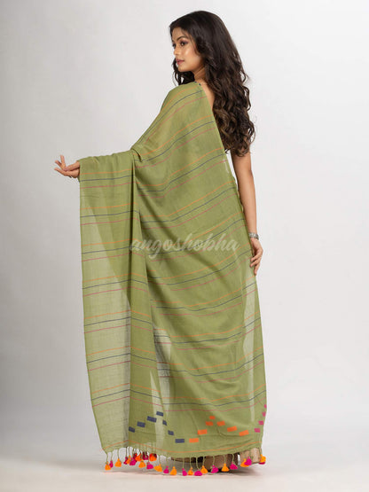 Sage Green Handwoven Cotton Jamdani handloom Saree