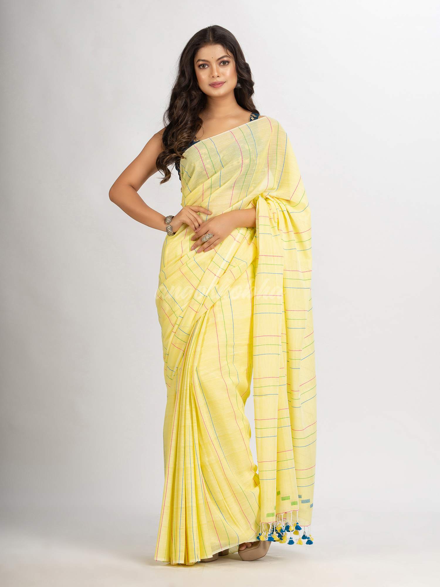 Yellow Handwoven Cotton Jamdani handloom Saree