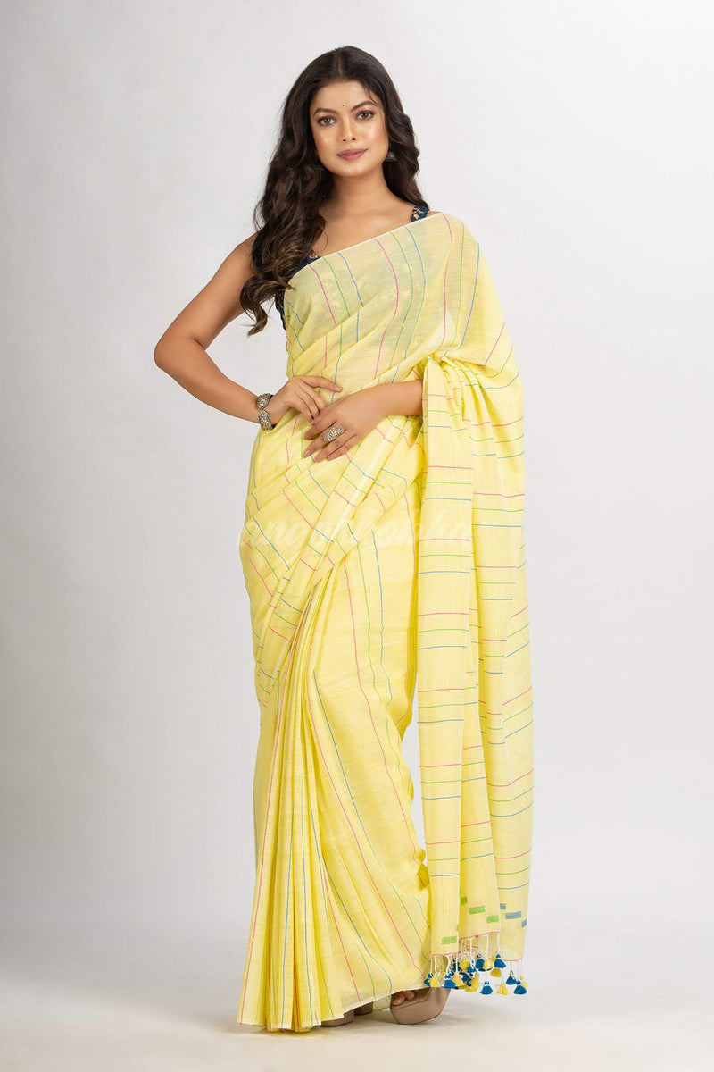 Yellow Handwoven Cotton Jamdani handloom Saree