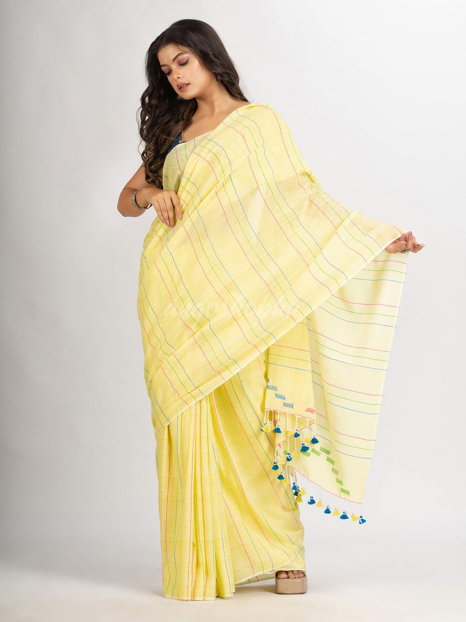 Yellow Handwoven Cotton Jamdani handloom Saree
