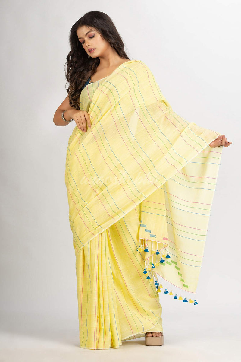 Yellow Handwoven Cotton Jamdani handloom Saree