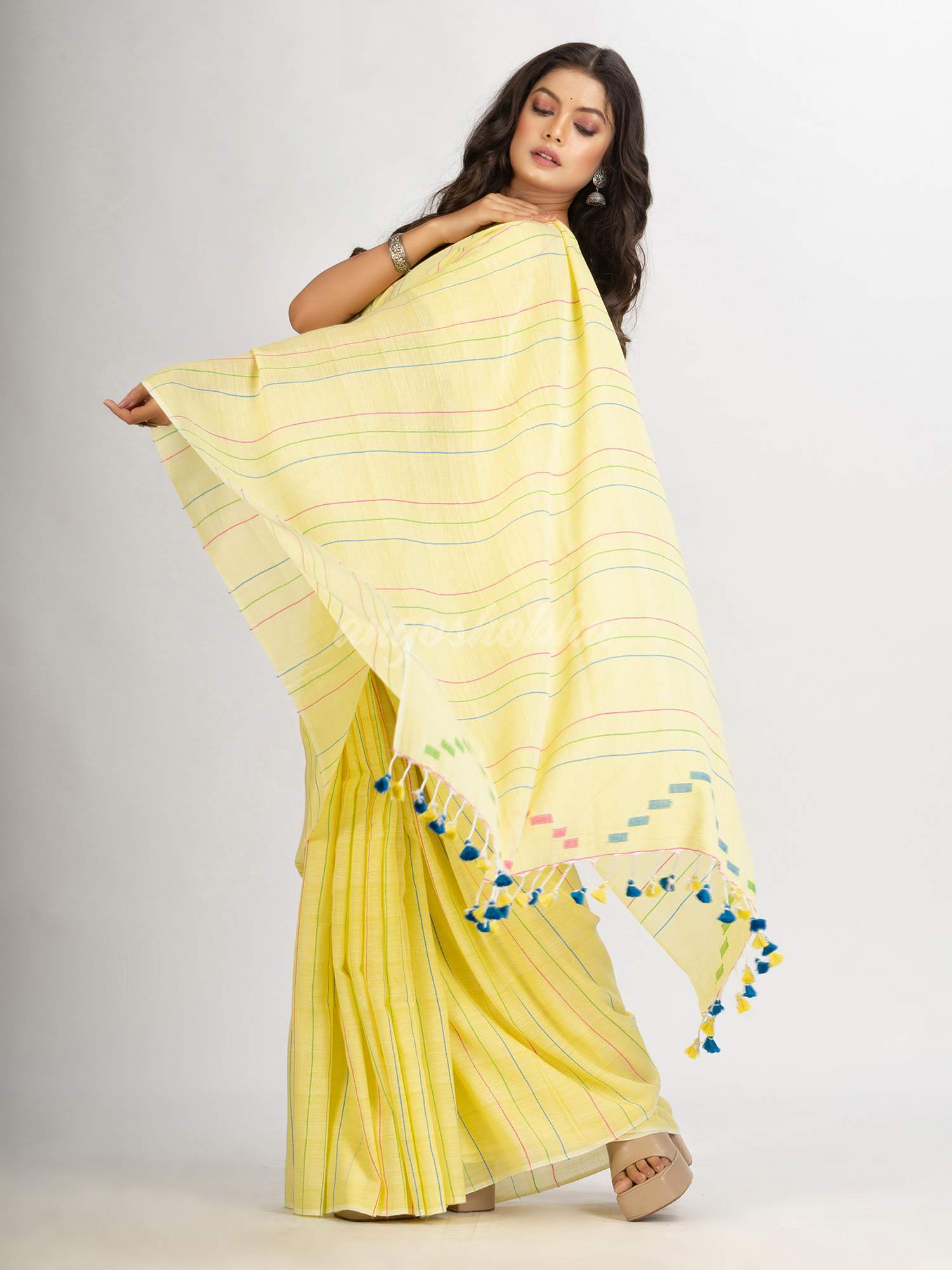 Yellow Handwoven Cotton Jamdani handloom Saree