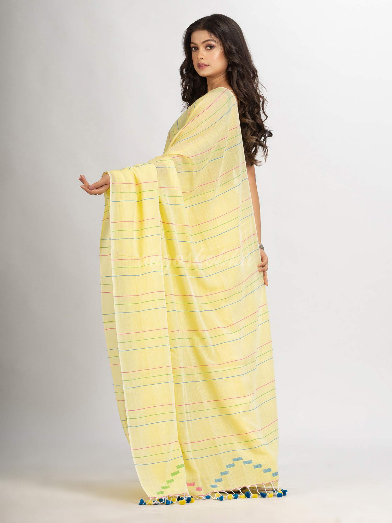 Yellow Handwoven Cotton Jamdani handloom Saree