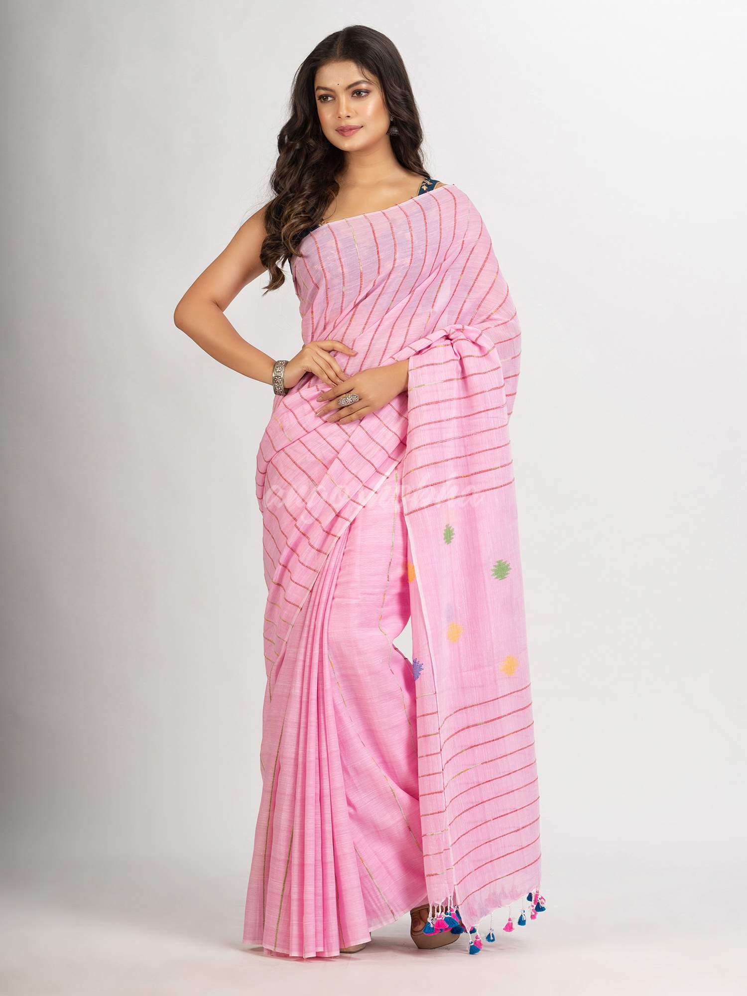 Pink Handwoven Cotton Jamdani handloom Saree